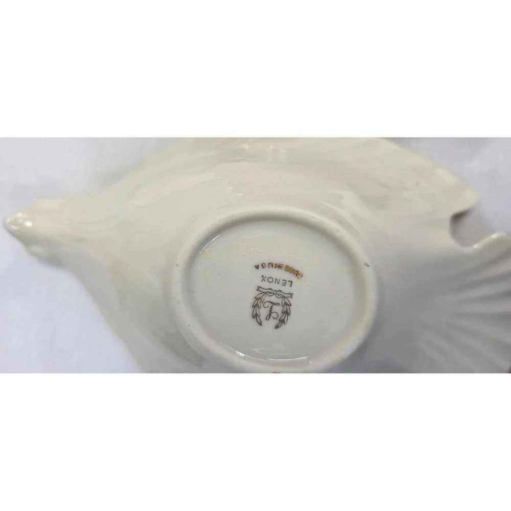 Lenox Bird Dove Nut Candy Dish Set 2 Ivory Bone China 24K Gold Trim USA Made